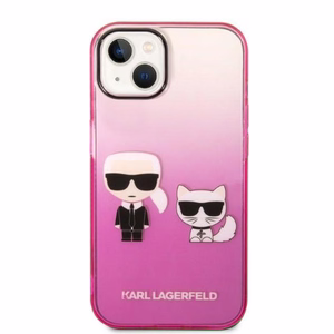 Karl Lagerfeld gradienta Ikonik Karl & Choupette viedtālruņa apvalks iPhone 14 Plus – rozā