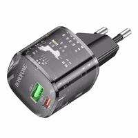 Borofone Lādētājs BN17 Sunlight - USB + Type C - QC 3.0 PD 20W 3A melns