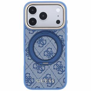 Guess 4G Classic Logo vāciņš modelim iPhone 18 Pro Max / 17 Pro Max, ar 360° gredzenu-statīvu, saderīgs ar MagSafe – zils