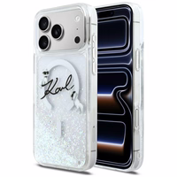 Karl Lagerfeld Liquid Glitter Karl Script Logo MagSafe Maciņš for iPhone 17 Pro Max - Clear