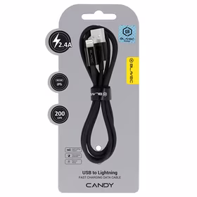 Blavec Kabeļa Candy pīts - USB uz Lightning - 2,4A 2 metri Apple CarPlay (CCA-UL24B20) melns