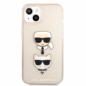 Karl Lagerfeld Glitter Karl & Choupette Head vāciņš ierīcei iPhone 13 mini, zelta krāsā
