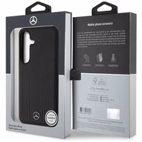 Mercedes Ādas Iespiestas līnijas Magnētiskais apvalks Samsung Galaxy S25 - melns