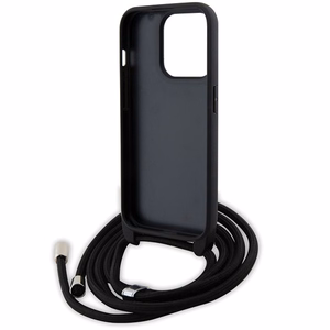Karl Lagerfeld krustveida Saffiano metāla piespraude Karl & Choupette viedtālruņa apvalks iPhone 15 Pro - melns