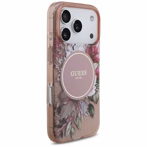 Guess IML Ziedi Pērļu Siksniņa Magnētiskais viedtālruņa apvalks iPhone 17 Pro - rozā