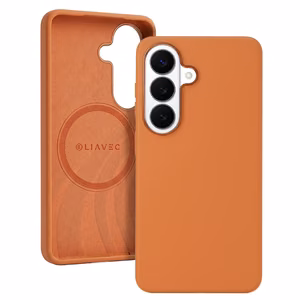 Liavec Silky maciņš ar metāla kameras rāmi priekš Samsung Galaxy S26 Plus oranžs