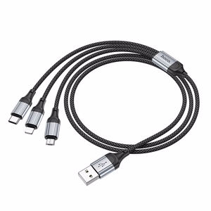 3in1 kabelis USB A uz Lightning / Micro USB / USB C Hoco 2,4A 1 m X102 melns
