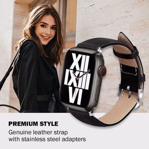 Crong Noble Band dabīgās ādas siksniņa Apple Watch 44 / 45 / 46 / 49 mm, “Black Noir” krāsā