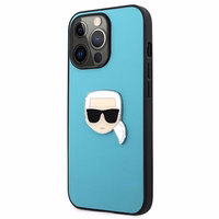 KARL LAGERFELD KLHCP13LPKMB IPHONE 13 PRO / 13 6.1 "zils / zils maciņš ādas IKONIK KARL`S HEAD metāla