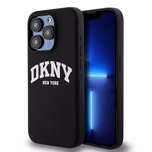 DKNY Šķidrs silikona balts drukāts logotips magnētiskais viedtālruņa apvalks iPhone 14 Pro - melns