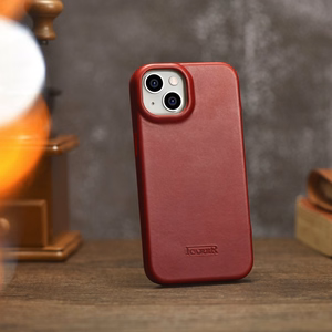 iCarer CE Premium ādas folio vāciņš iPhone 14 Plus ar MagSafe magnētisku flip vāciņu - sarkanā krāsā