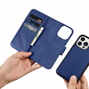 iCarer Maki apvalks 2in1 vāks iPhone 14 Pro Max Anti-RFID ādas atverams apvalks zils (WMI14220728-BU)