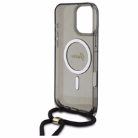 Guess Crossbody Cord Uzraksts Magnētiskais viedtālruņa apvalks iPhone 16 Pro - melns