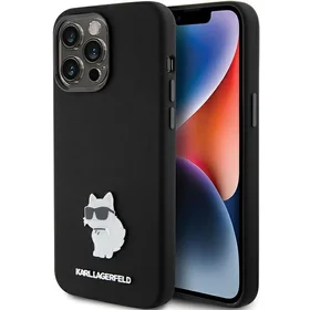 Karl Lagerfeld Silikona Choupette Metal Pin apvalks viedtālrunim iPhone 15 Pro - rozā