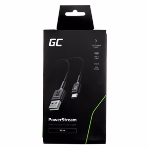 Green Cell KABGC25 USB-A–USB-C kabelis, 0.3 m, melns