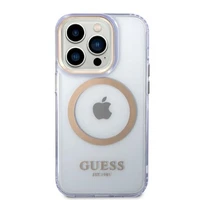 Guess GUHMP14LHTCMU iPhone 14 Pro 6.1" violets/violets cietais apvalks Gold Outline Translucent MagSafe