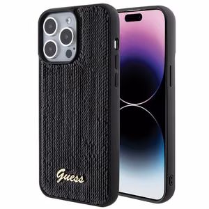 Guess Sequin Script Metal apvalks priekš iPhone 15 Pro Max - melns