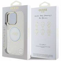 Guess IML Metal Colored Circle Classic Logo Magnētiskais viedtālruņa apvalks iPhone 16 Pro - balts