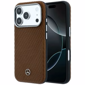 Mercedes кожаный MagSafe чехол iPhone 17 Pro Max с эффектом дерева - коричневый