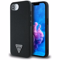 Guess Grained Triangle MagSafe viedtālruņa apvalks iPhone 16e - melna