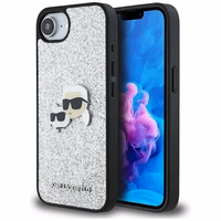 Karl Lagerfeld fiksēts mirdzošs Ikonik metāla piespraudes viedtālruņa apvalks iPhone 16e - sudraba