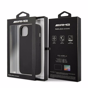 AMG AMHCP14SDOLBK iPhone 14 6.1 - melns ādas vāciņš ar karsta štampējuma iespaidu
