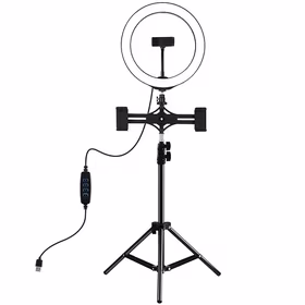 LED Ring Lamp 26cm With Desktop Tripod Mount Up to 1.1m and 3 Phone Clamps, USB