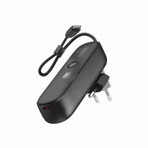 SBS Hybrid PD 20W 5000mAh внешний аккумулятор со встроенным кабелем и складной вилкой - Чёрный