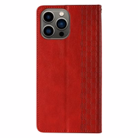 Magnētiskais siksniņas viedtālruņa apvalks iPhone 14 Pro ar atveramu vāciņu, maku, mini siksniņu un statīvu, sarkans