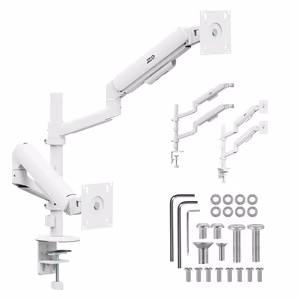 Ergo Office ER-692 W – divu monitoru turētājs ar gāzes atsperēm 17–32 collu ekrāniem, 1–10 kg uz katru, matēti balts