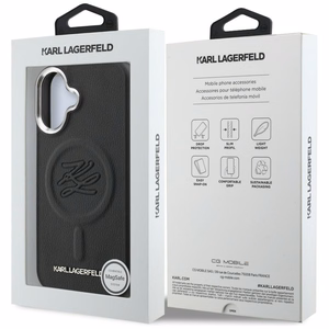 Karl Lagerfeld Initial & Metal Logo MagSafe Case for iPhone 16 - Black