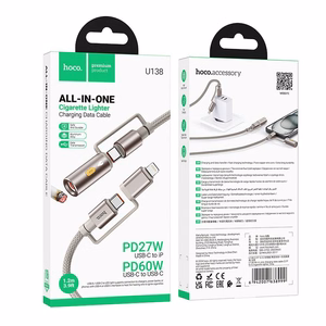 Kabelis All-in-one USB C / Lightning uz USB C / Auto piepīpētājs Hoco PD 3A 60W 1,2 m U138 melns
