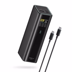 Cuktech PB200U ārējais akumulators 20 000 mAh, 210 W, ar 2 USB-C un USB-A pieslēgvietām, TFT displeju un 240 W USB-C kabeli – melns