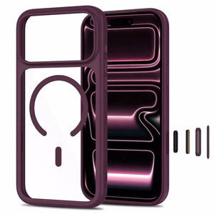Tech-Protect MagOne CC MagSafe maciņš ar 2 rūdītiem stikliem, paredzēts iPhone 18 Pro / 17 Pro, caurspīdīgs bordo
