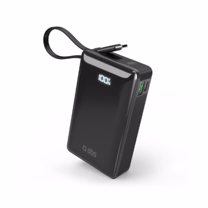 Внешний аккумулятор SBS 20000 mAh 20W со встроенным кабелем USB-C и цифровым дисплеем - чёрный
