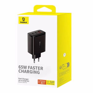 Sienas lādētājs Baseus OS-Cube Pro 2xUSB-C + USB, 65 W (melns)
