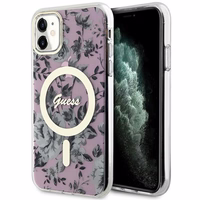 Guess GUHMN61HCFWSP iPhone 11 / Xr 6.1" rozā cietais viedtālruņa apvalks Zieds MagSafe