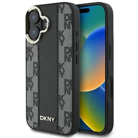 DKNY Rūtainais raksts magnētiskais iPhone 16 Plus viedtālruņa apvalks - melns