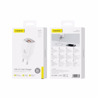 FONENG sienas lādētājs EU71 PD 30W 1xUSB-C + 1xUSB QC3.0 balts