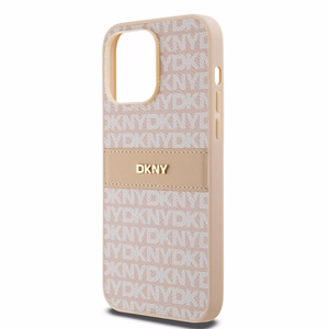 DKNY ādas mono svītra un metāla logotips viedtālruņa apvalks iPhone 14 Pro - rozā