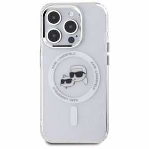 Karl Lagerfeld IML Metāla Karl&Choupette galva MagSafe apvalks iPhone 15 Pro - balts