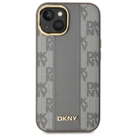DKNY Ādas rūtainais mono raksts Magnētiskais viedtālruņa apvalks iPhone 15 Plus - bēša