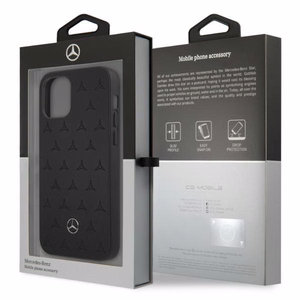 Mercedes Ādas zvaigžņu raksta viedtālruņa apvalks iPhone 12 Pro Max - melns