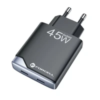 FORCELL F-ENERGY GaN III B245201(2C) īpaši plāns ceļojumu lādētājs 2 x Type C + USB A PD QC4.0 3A 45W melns