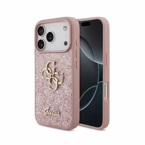 Guess PU Fixed Glitter 4G Metal Logo vāciņš Apple iPhone 18 Pro, rozā