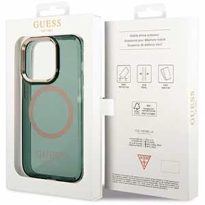 Guess GUHMP14XHTCMA iPhone 14 Pro Max 6.7 ciets vāciņš – zaļš/khaki – ar zeltainu kontūru, caurspīdīgs MagSafe