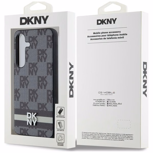 DKNY ādas rūtainā Mono raksta un drukāto svītru viedtālruņa apvalks Samsung Galaxy S24+ - melns