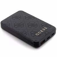 Guess Portatīvais lādētājs 15W GUPB5LP4GEGK 5000mAh melna/melna 4G Ādas Metāla Logotips