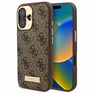 Guess 4G Logotipa plāksne Magnētiskais viedtālruņa apvalks iPhone 16 Plus - brūns