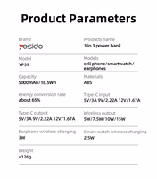 Benks Portatīvais lādētājs 5000mAh YP59 3 in 1 - Type C - magnētiskā, indukcijas 15W melna